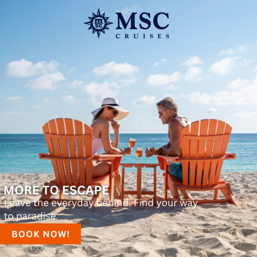 MSC Cruises flyer: couple on a private beach