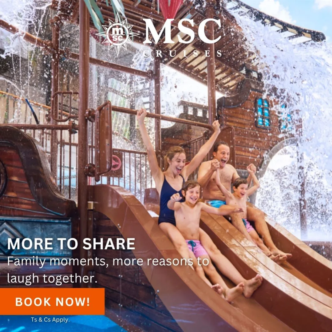 MSC Cruises flyer: family on a water slide