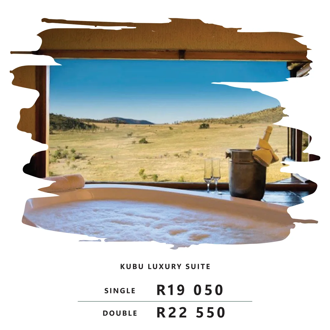 Kubu Luxury Suite at Tshukudu - bath looking over the Pilanesberg plains